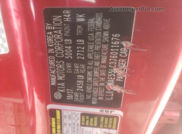 KNAE55LC3J6011676 2018 KIA STINGER Red VIN sticker view