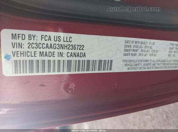 2C3CCAAG3NH236722 2022 CHRYSLER 300 Бордовый Вид подкапотного пространства