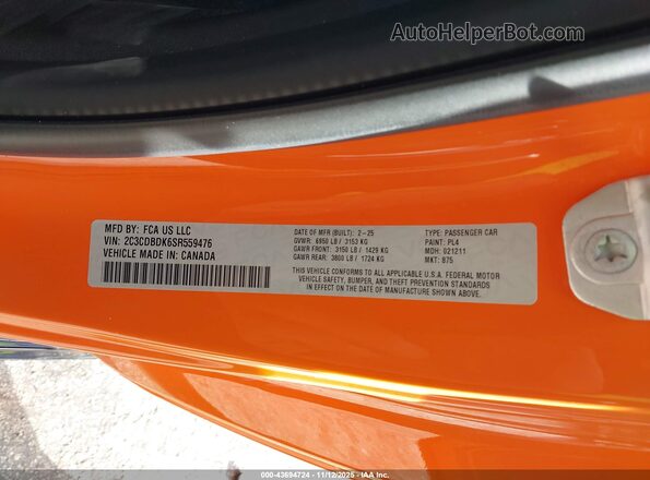 2C3CDBDK6SR559476 2025 DODGE CHARGER Оранжевый Вид подкапотного пространства