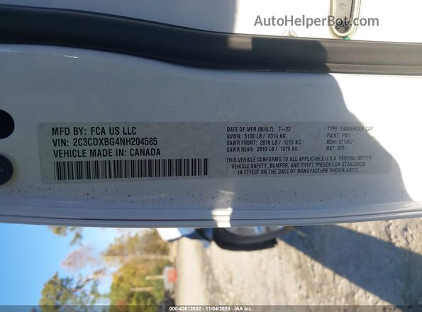 2C3CDXBG4NH204585 2022 DODGE CHARGER White Engine compartment view