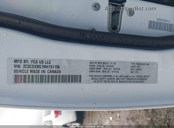 2C3CDXBG7NH161196 2022 DODGE CHARGER White ძრავის განყოფილების ხედი