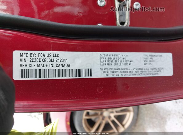 2C3CDXGJ3LH212341 2020 DODGE CHARGER Красный Вид подкапотного пространства