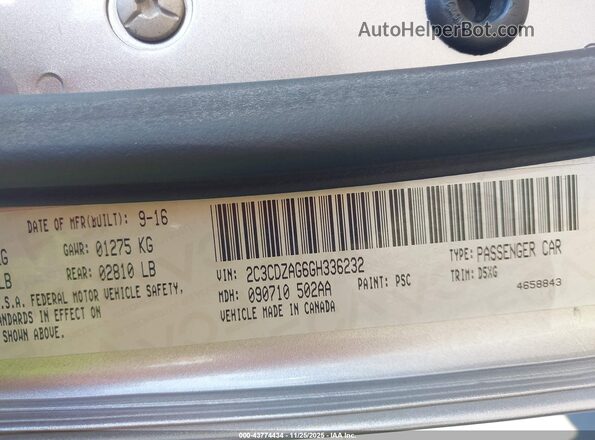 2C3CDZAG6GH336232 2016 DODGE CHALLENGER Серебряный Вид подкапотного пространства