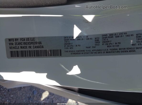 2C4RC1BGXSR539166 2025 CHRYSLER PACIFICA Белый Вид подкапотного пространства