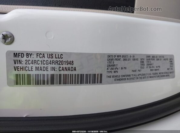2C4RC1CG4RR201948 2024 CHRYSLER VOYAGER Белый Вид подкапотного пространства