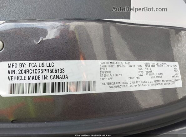2C4RC1CG5PR606133 2023 CHRYSLER VOYAGER Серый Вид подкапотного пространства