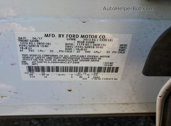 2FMPK3J95HBC27388 2017 FORD EDGE Белый Вид наклейки с VIN-кодом