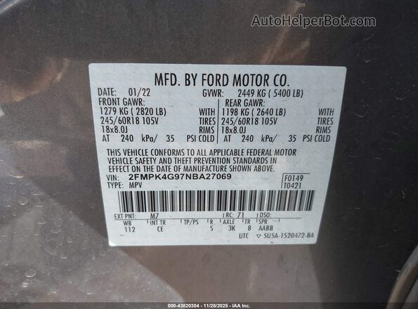 2FMPK4G97NBA27069 2022 FORD EDGE Серебряный Вид подкапотного пространства