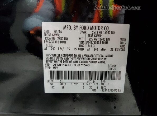 2FMPK4J90GBB71543 2016 FORD EDGE Черный Панорамный вид салона 360°