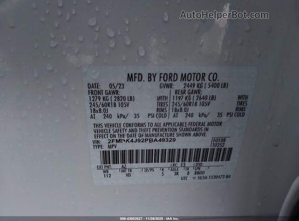 2FMPK4J92PBA49329 2023 FORD EDGE Белый Вид подкапотного пространства