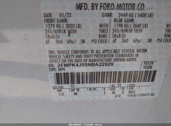 2FMPK4J95NBA22929 2022 FORD EDGE Белый Вид подкапотного пространства