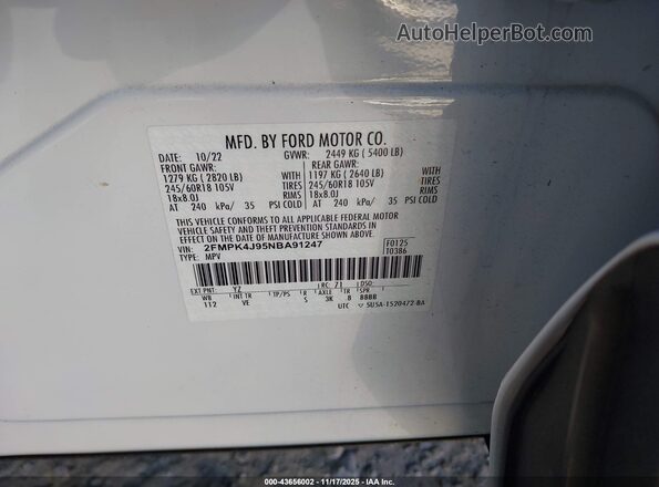 2FMPK4J95NBA91247 2022 FORD EDGE Белый Вид подкапотного пространства