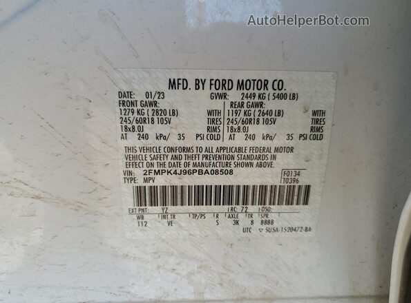 2FMPK4J96PBA08508 2023 FORD EDGE White Սալոնի 360 աստիճան տեսք