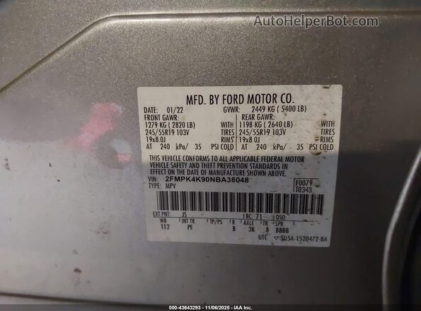 2FMPK4K90NBA38048 2022 FORD EDGE Серебряный Вид подкапотного пространства