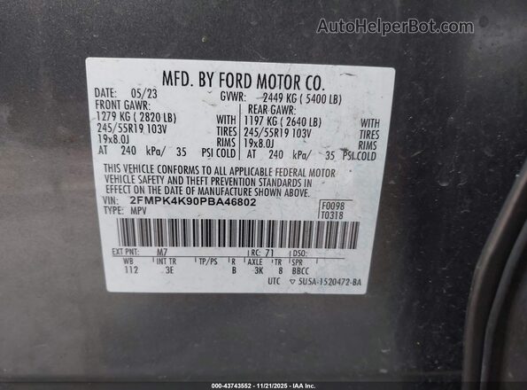 2FMPK4K90PBA46802 2023 FORD EDGE Серый Вид подкапотного пространства