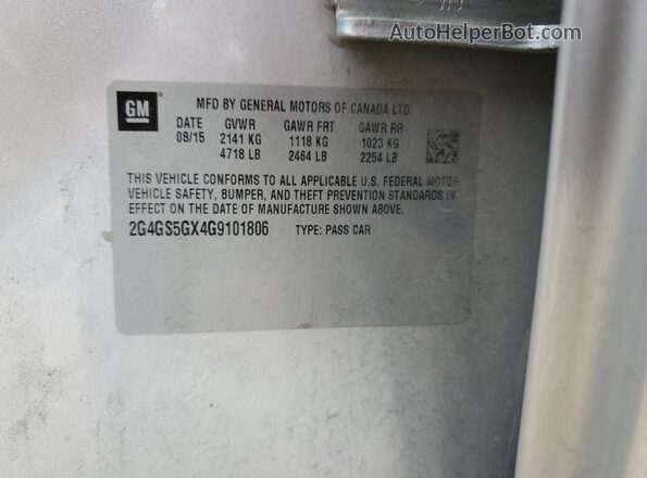 2G4GS5GX4G9101806 2016 BUICK REGAL Silver Вид наклейки з VIN-кодом