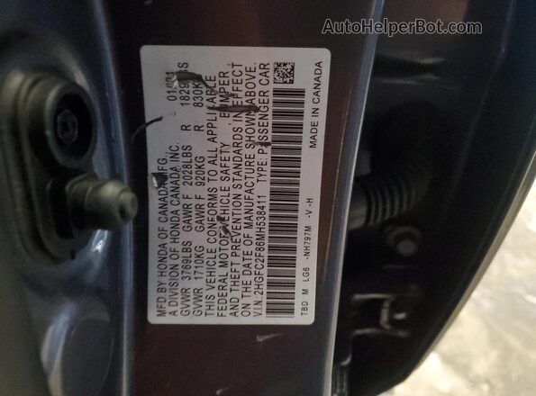 2HGFC2F86MH538411 2021 HONDA CIVIC Gray VIN კოდის სტიკერის ხედი