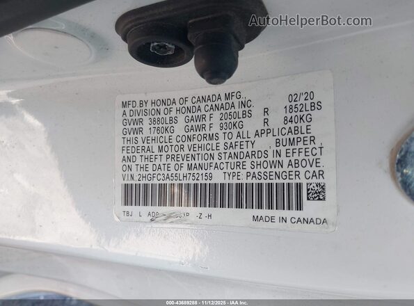 2HGFC3A55LH752159 2020 HONDA CIVIC SI Белый Вид подкапотного пространства