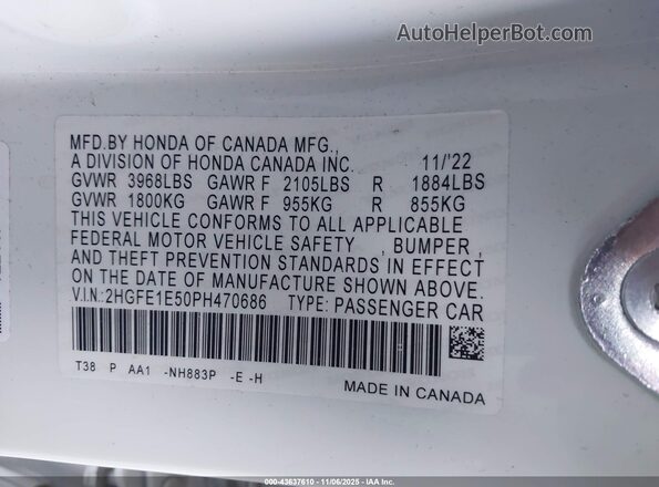 2HGFE1E50PH470686 2023 HONDA CIVIC SI Белый Вид подкапотного пространства