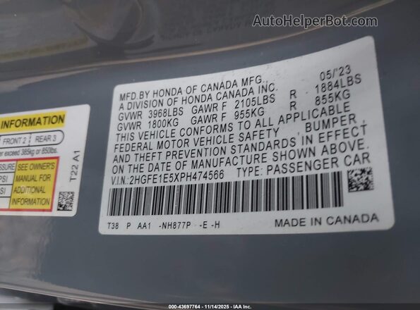2HGFE1E5XPH474566 2023 HONDA CIVIC SI Серый Вид подкапотного пространства