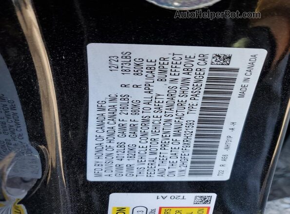 2HGFE1F9XRH321593 2024 HONDA CIVIC Черный Вид наклейки с VIN-кодом