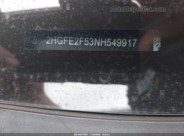 2HGFE2F53NH549917 2022 HONDA CIVIC Серый Вид подкапотного пространства