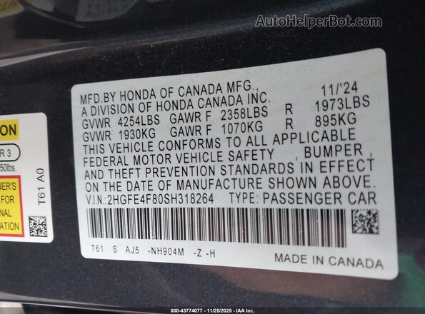 2HGFE4F80SH318264 2025 HONDA CIVIC HYBRID Gray Widok komory silnika