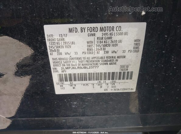 2LMPJ6LR9JBL23777 2018 LINCOLN MKX Черный Вид подкапотного пространства