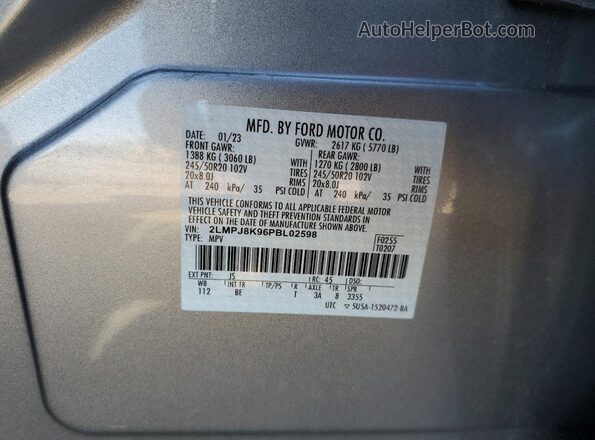2LMPJ8K96PBL02598 2023 LINCOLN NAUTILUS Silver Vista interior de 360 grados