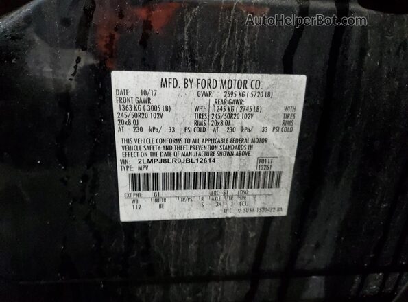 2LMPJ8LR9JBL12614 2018 LINCOLN MKX Черный Вид наклейки с VIN-кодом