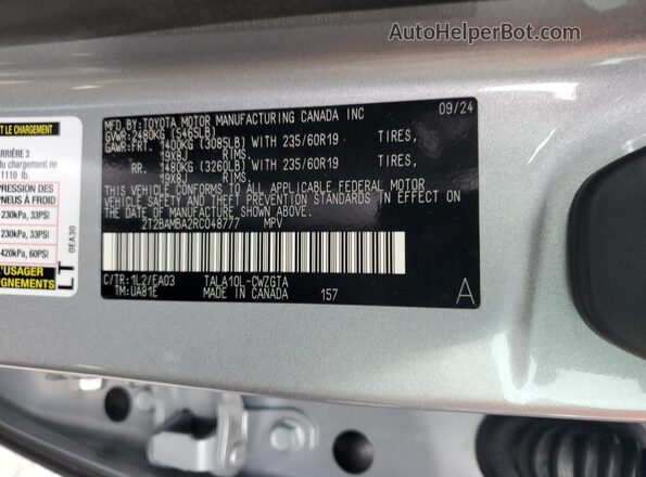 2T2BAMBA2RC048777 2024 LEXUS RX Silver Вид наклейки з VIN-кодом