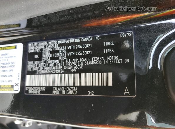 2T2BAMBA4PC019424 2023 LEXUS RX Black VIN կոդի պիտակի տեսք