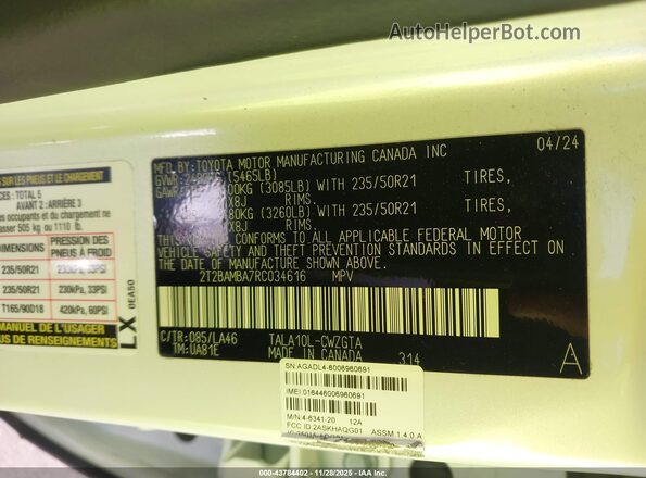 2T2BAMBA7RC034616 2024 LEXUS RX 350 White Engine compartment view