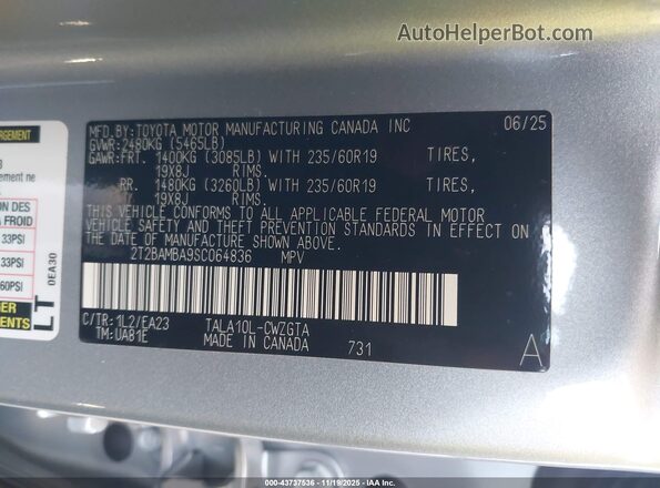 2T2BAMBA9SC064836 2025 LEXUS RX 350 Silver Вид підкапотного простору