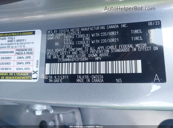 2T2BAMBAXPC015894 2023 LEXUS RX 350 Silver Widok komory silnika