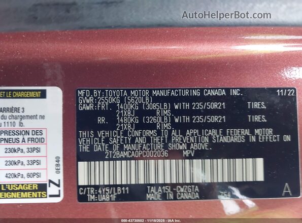 2T2BAMCA0PC002036 2023 LEXUS RX 350 Оранжевый Вид подкапотного пространства