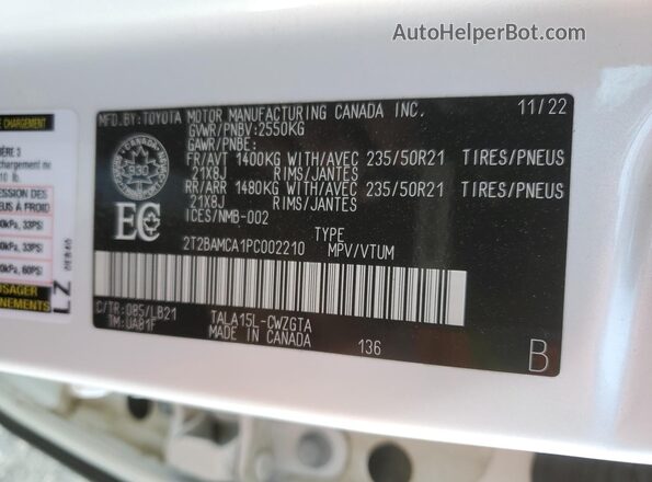 2T2BAMCA1PC002210 2023 LEXUS RX White Vista interior de 360 grados