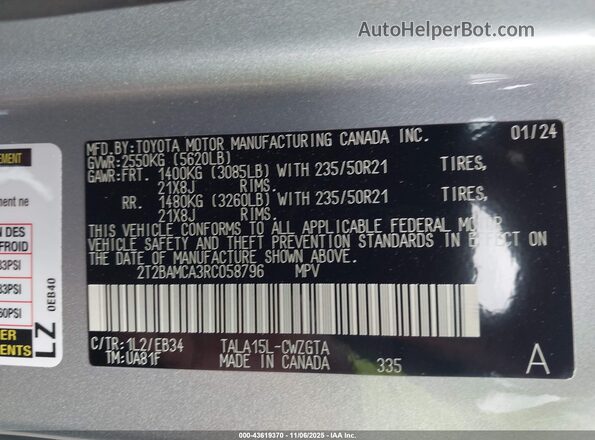 2T2BAMCA3RC058796 2024 LEXUS RX 350 Серебряный Вид подкапотного пространства
