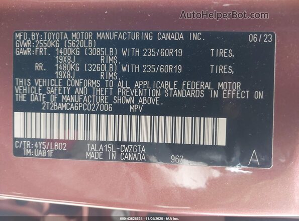 2T2BAMCA6PC027006 2023 LEXUS RX 350 Champagne Вид подкапотного пространства