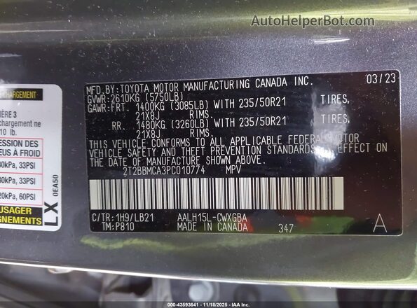 2T2BBMCA3PC010774 2023 LEXUS RX 350H Серый Вид подкапотного пространства