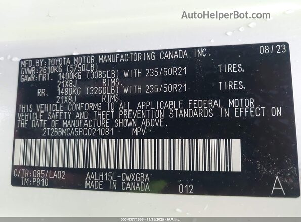 2T2BBMCA5PC021081 2023 LEXUS RX 350H Белый Вид подкапотного пространства