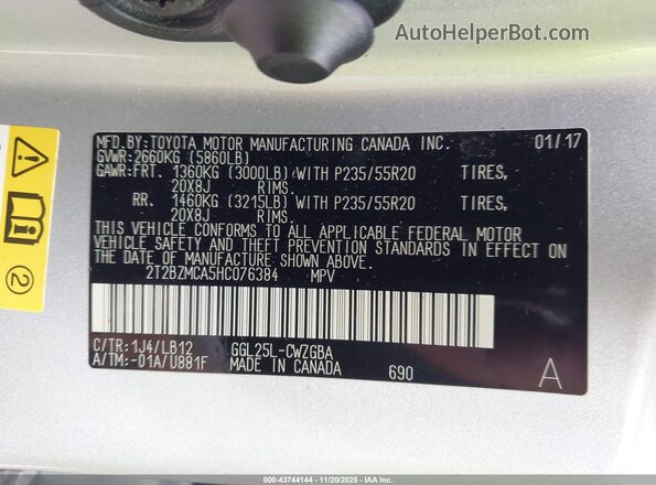 2T2BZMCA5HC076384 2017 LEXUS RX 350 Серебряный Вид подкапотного пространства