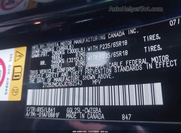 2T2BZMCA5JC162543 2018 LEXUS RX 350 Синий Вид подкапотного пространства