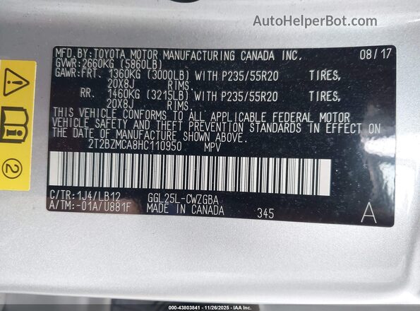 2T2BZMCA8HC110950 2017 LEXUS RX 350 Silver Շարժիչի բաժամունքի տեսք