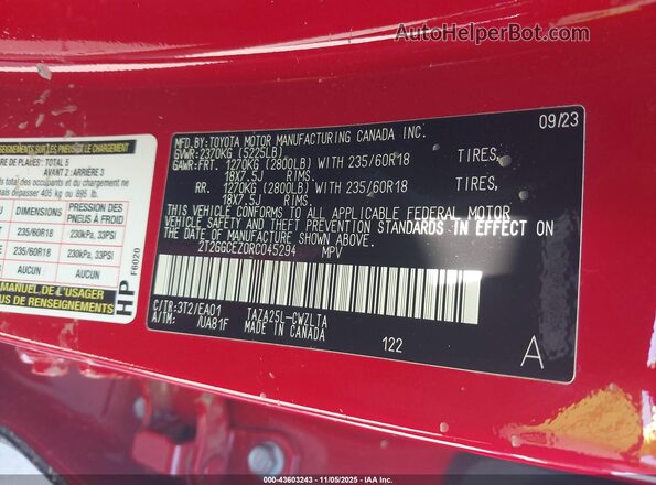 2T2GGCEZ0RC045294 2024 LEXUS NX 350 Red Widok komory silnika