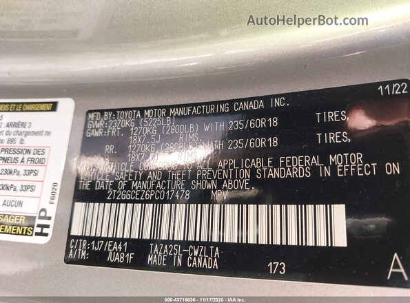 2T2GGCEZ6PC017478 2023 LEXUS NX 350 Silver Вид підкапотного простору