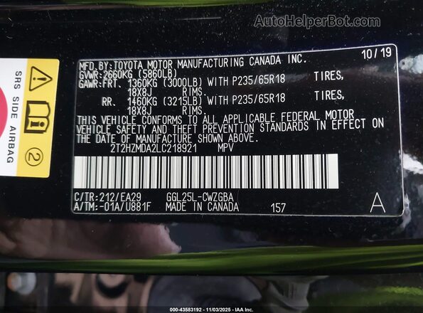 2T2HZMDA2LC218921 2020 LEXUS RX 350 Black Շարժիչի բաժամունքի տեսք