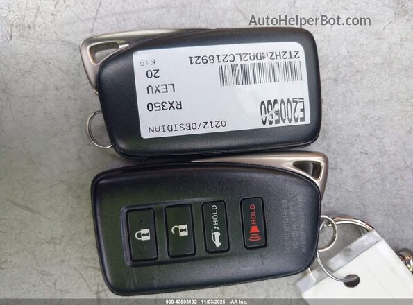 2T2HZMDA2LC218921 2020 LEXUS RX 350 Black Առջևի վահանակի տեսք