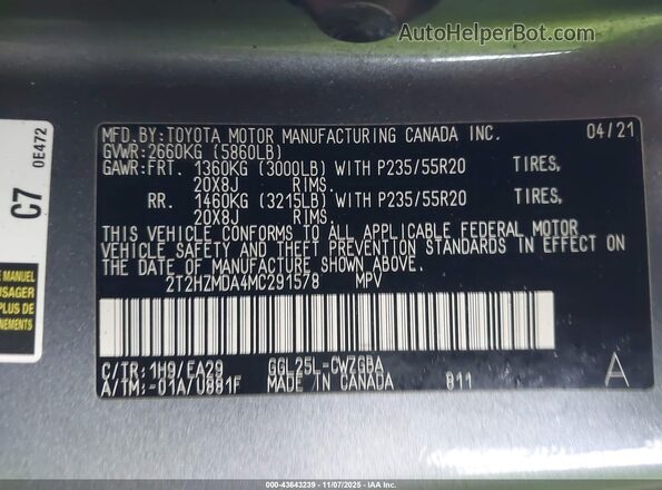 2T2HZMDA4MC291578 2021 LEXUS RX 350 Gray Widok komory silnika