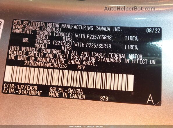 2T2HZMDA4NC360352 2022 LEXUS RX 350 Gray Widok komory silnika